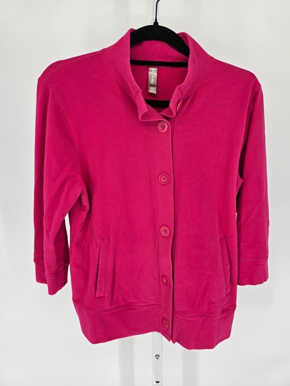 White Stag Womens Sz S 3/4 Sleeve Button Up Cardigan Sweater Solid Pink